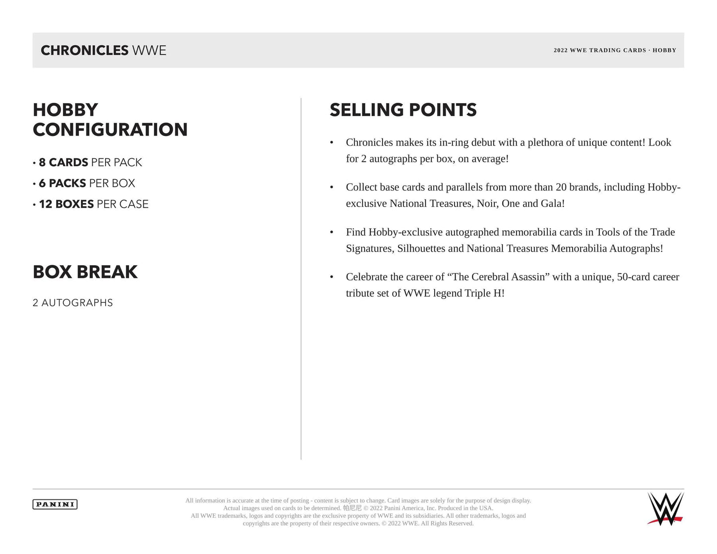 2022 Panini Chronicles WWE Wrestling Hobby Box