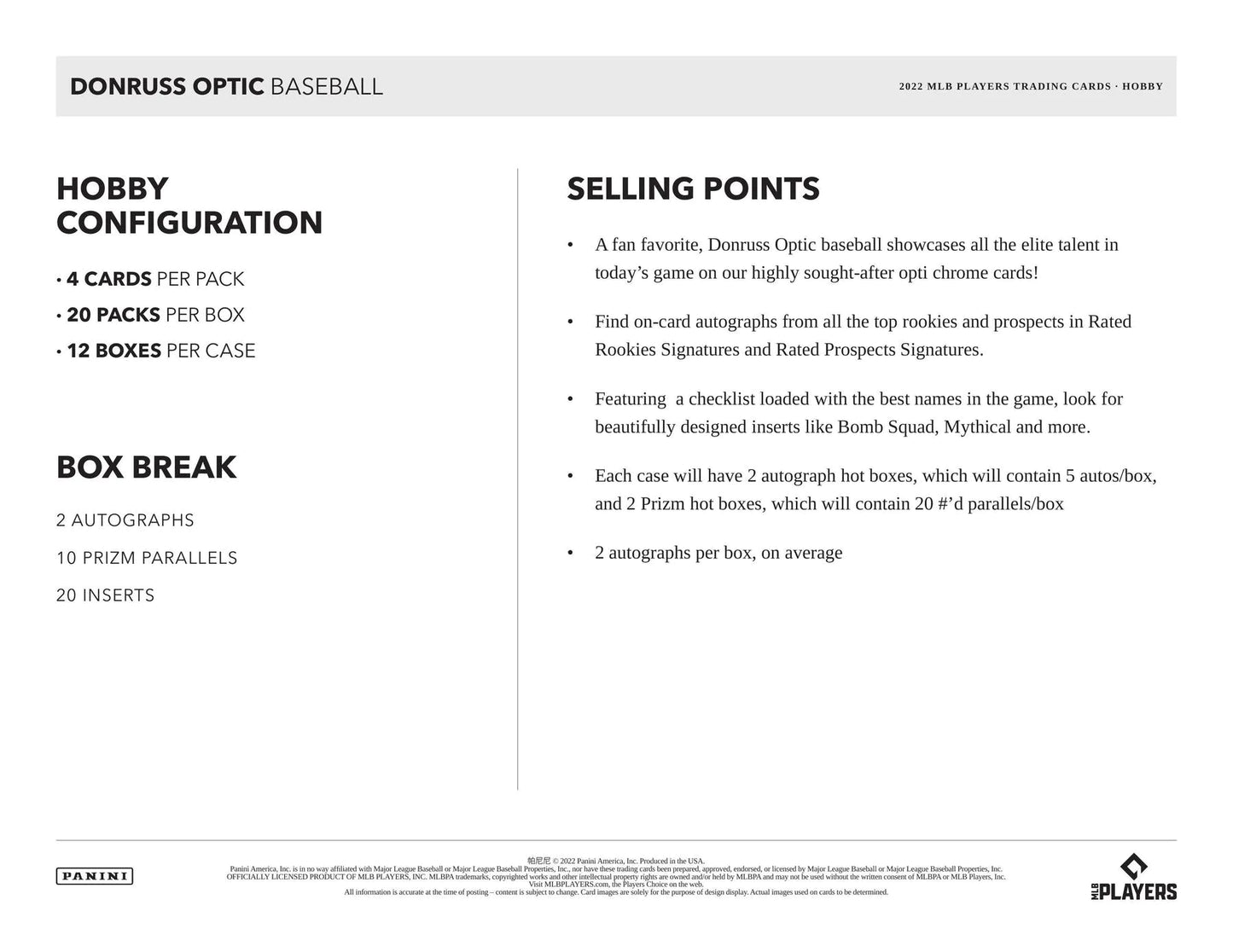 2022 Panini Donruss Optic Baseball Hobby Box