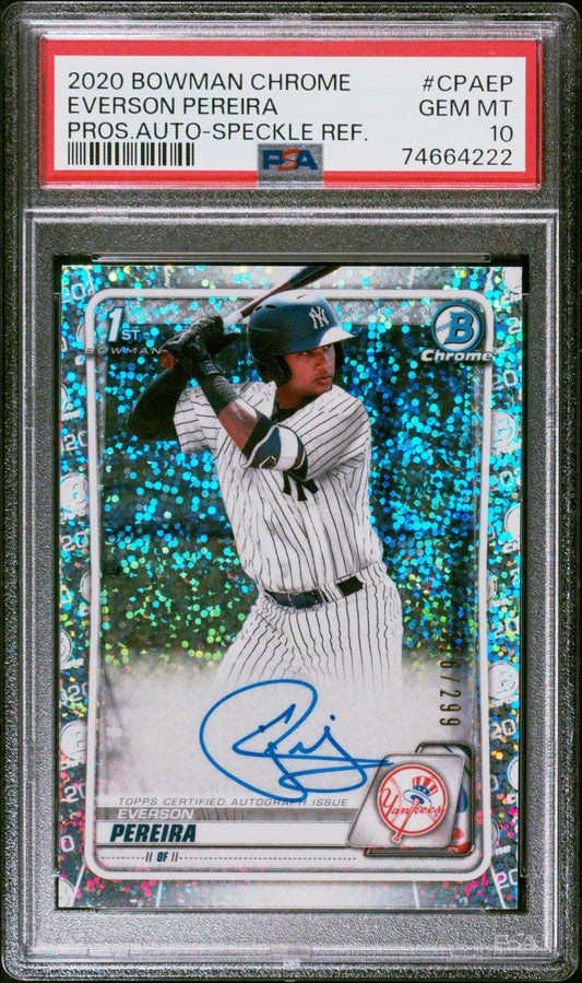 2020 Bowman Chrome Prospect Autographs Everson Pereira #CPAEP Speckle Refractor PSA 10